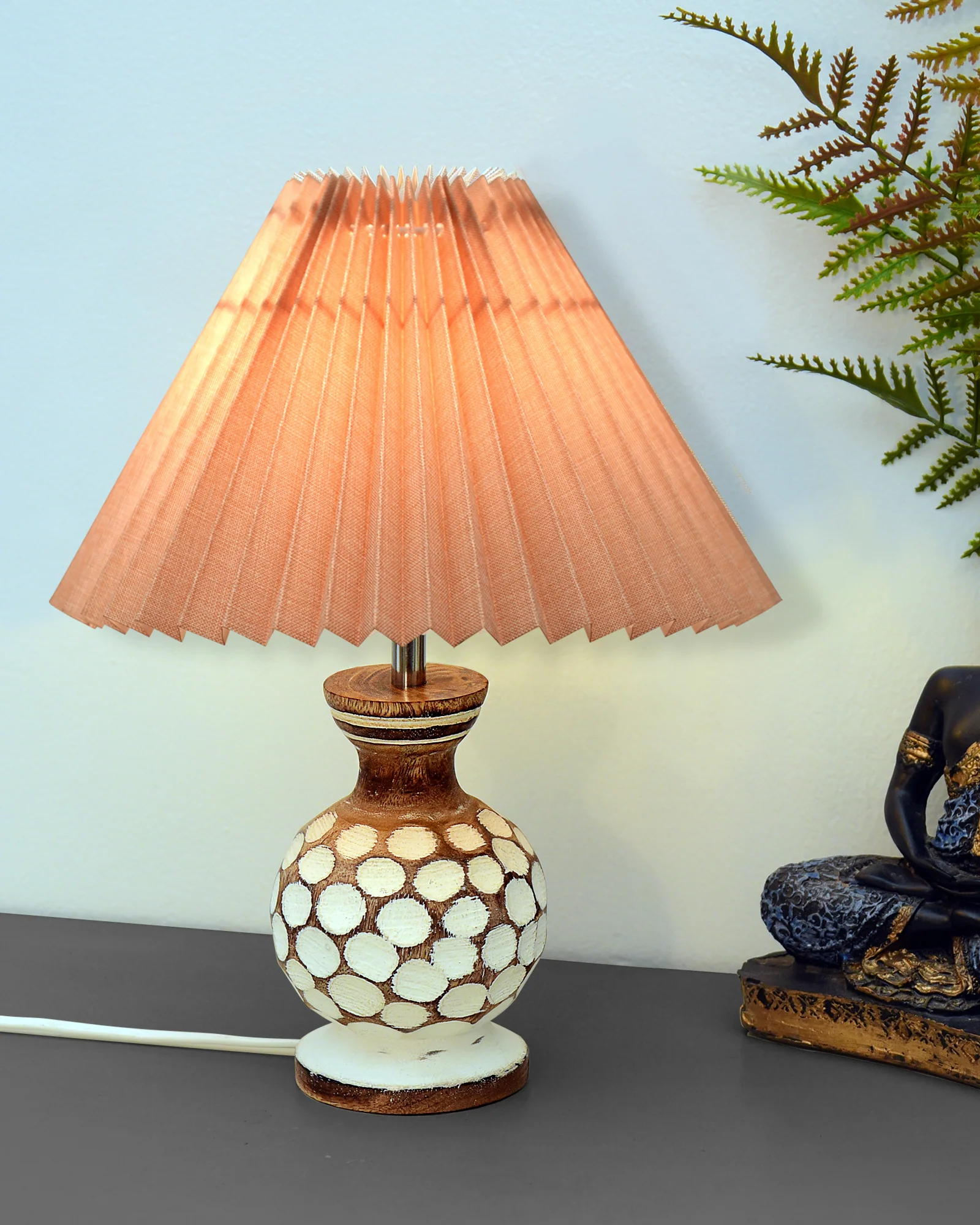 IH0F143-PJT-1-Theme Small Cute Bedside Lamp with Linen Beige Lampshade, Nightstand Lamp - Image 1