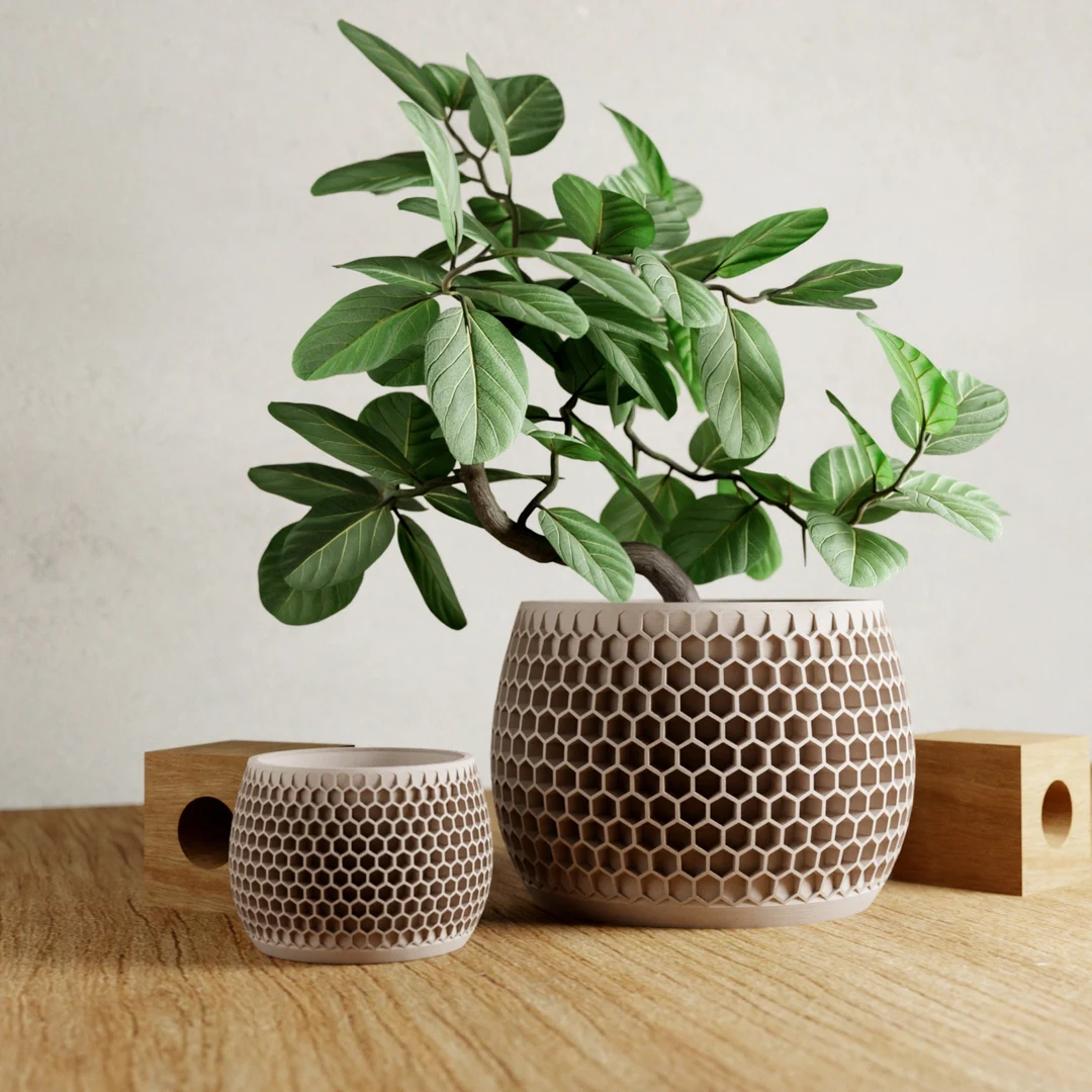 il_1080xN.6090590307_68oy Buy Off White Wood Honeycomb Planter, 3D Printed Plant Pot - Image 1